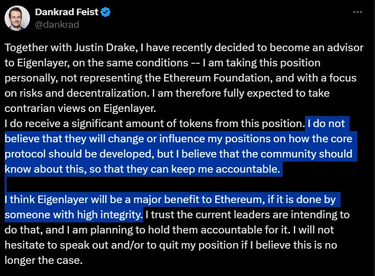 EigenLayer 顾问生变，以太坊中立性实践几何？